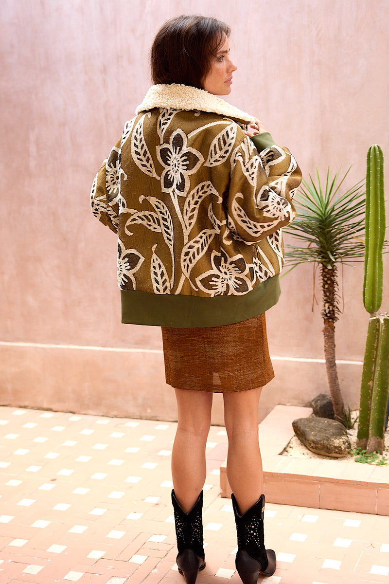 Right Here, Right Now Tapestry Bomber Jacket - Olive - Chasing Unicorns