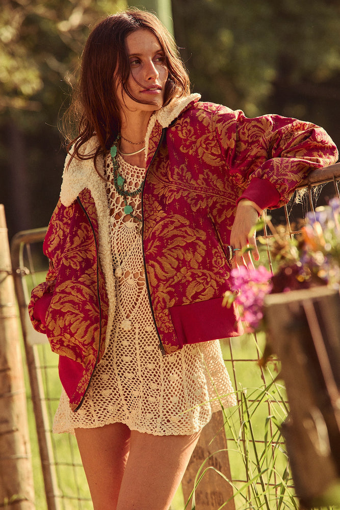 Right Here, Right Now Tapestry Bomber Jacket - Persimmon