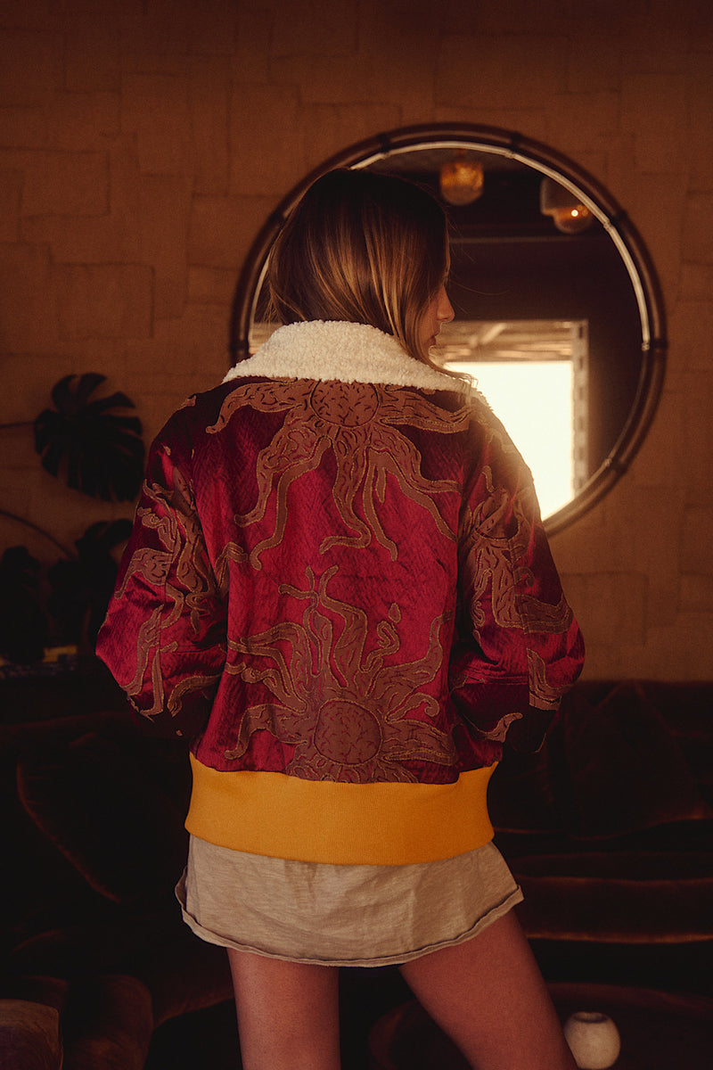 Right Here, Right Now Tapestry Bomber Jacket - Red Sun - Chasing Unicorns