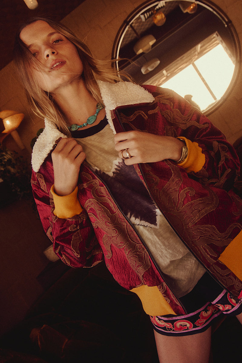 Right Here, Right Now Tapestry Bomber Jacket - Red Sun - Chasing Unicorns