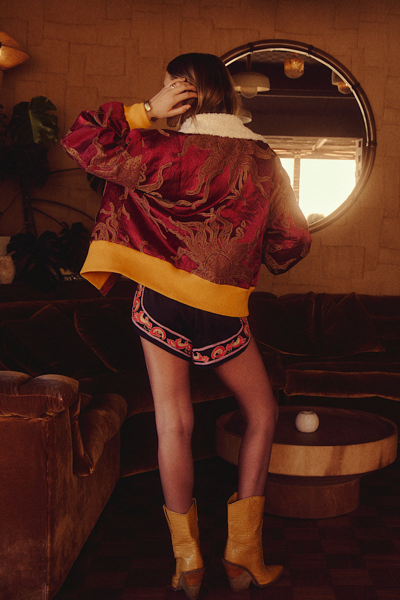 Right Here, Right Now Tapestry Bomber Jacket - Red Sun - Chasing Unicorns