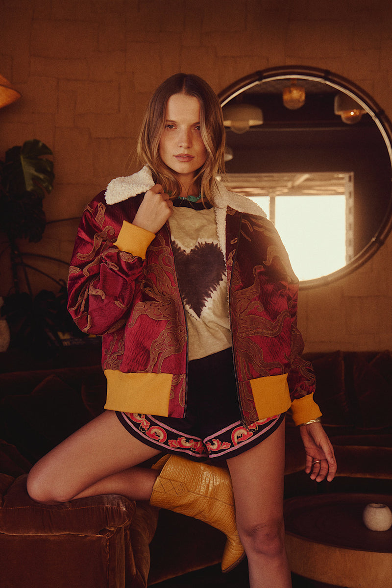 Right Here, Right Now Tapestry Bomber Jacket - Red Sun - Chasing Unicorns