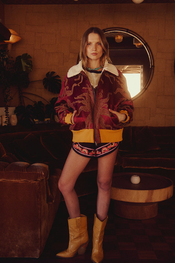 Right Here, Right Now Tapestry Bomber Jacket - Red Sun