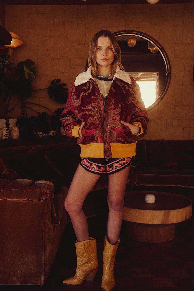 Right Here, Right Now Tapestry Bomber Jacket - Red Sun - Chasing Unicorns