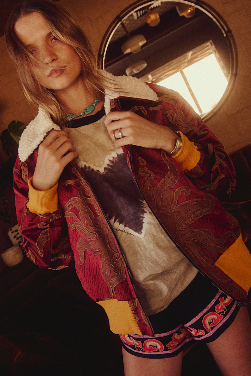 Right Here, Right Now Tapestry Bomber Jacket - Red Sun - Chasing Unicorns