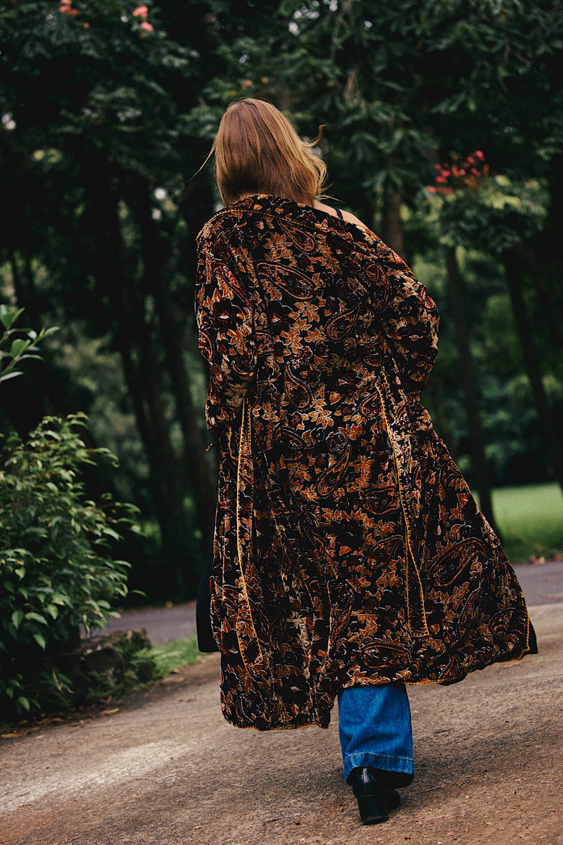 Roadhouse Blues Velvet Housecoat  -  Midnight Paisley - Chasing Unicorns