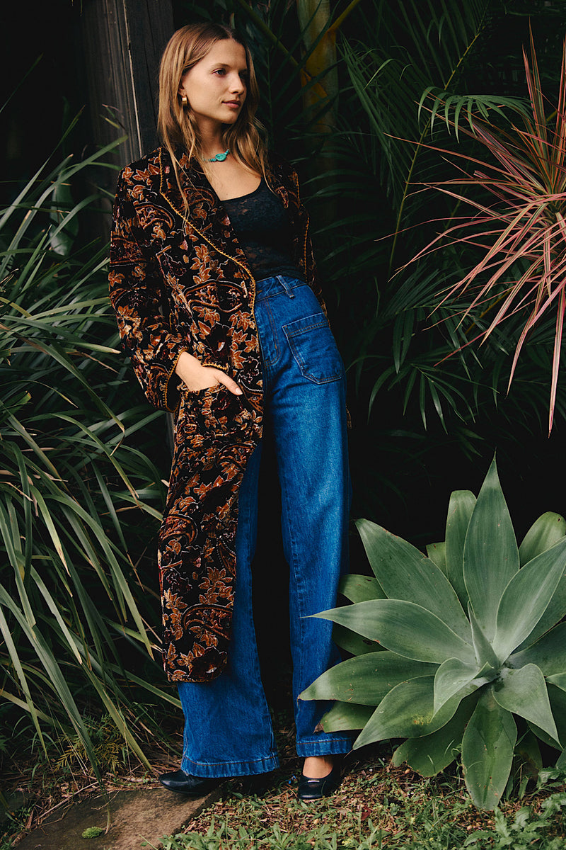 Roadhouse Blues Velvet Housecoat  -  Midnight Paisley - Chasing Unicorns