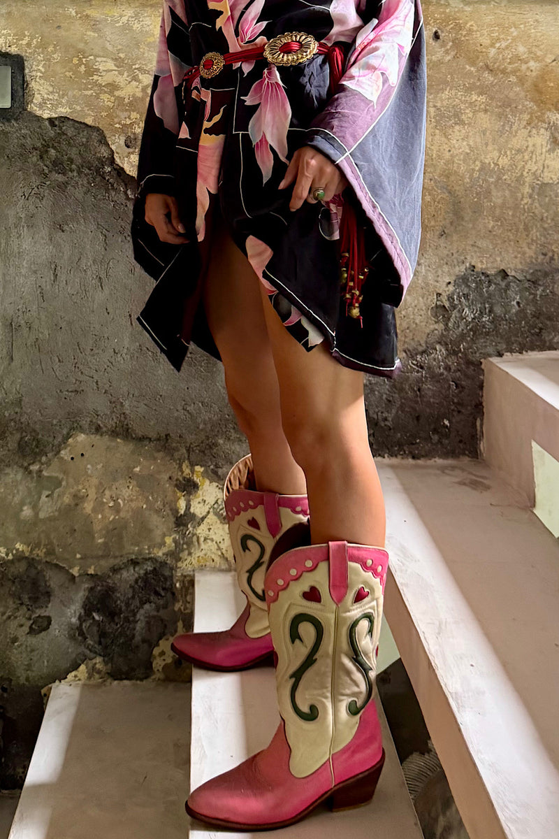 Rose In Paradise Leather Inlay Boots - Chasing Unicorns