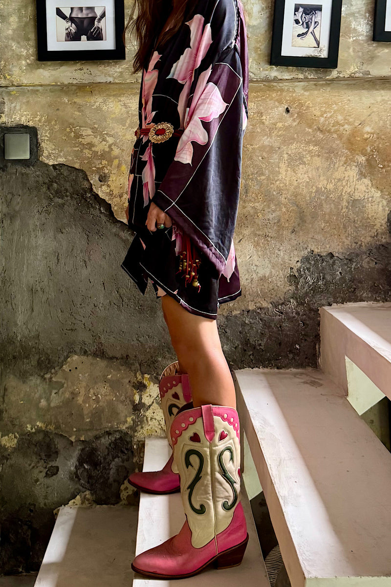 Rose In Paradise Leather Inlay Boots - Chasing Unicorns