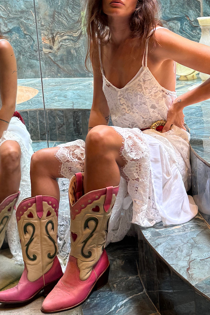 Rose In Paradise Leather Inlay Boots - Chasing Unicorns