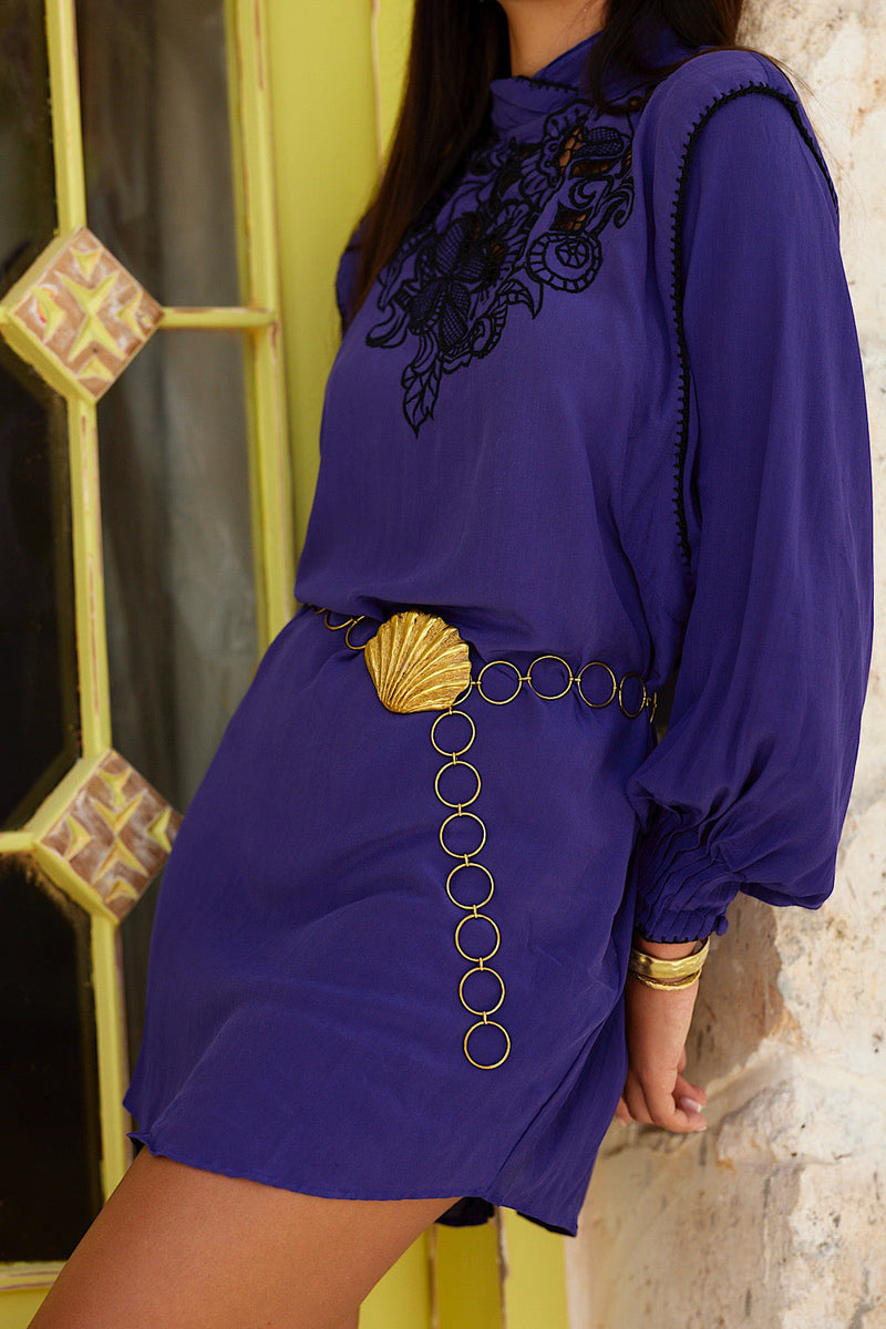She Makes My Day Silk + Cutwork Mini Dress - Violet - Chasing Unicorns