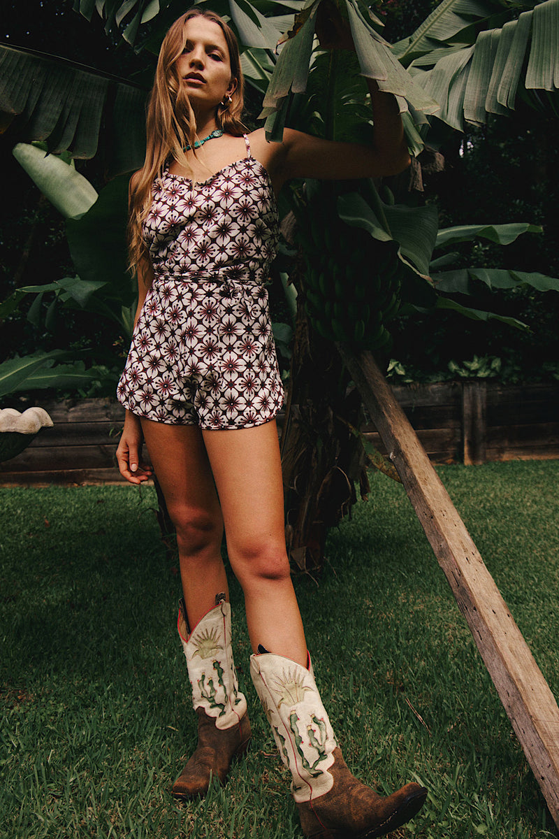 Slow Ride Cotton Tie Romper - Chasing Unicorns