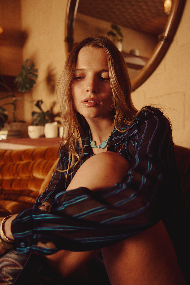 Start Me Up Silk Velvet Burnout 70S Collar Blouse - Chasing Unicorns