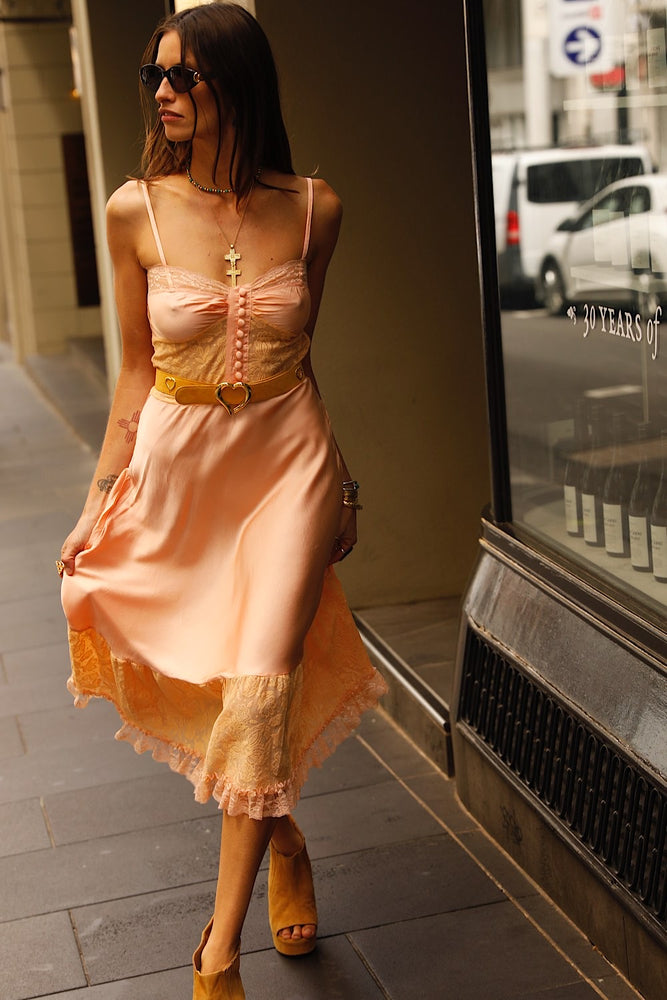 Take The Long Road Home Silk + Lace Slip Dress - Ombré Sunset
