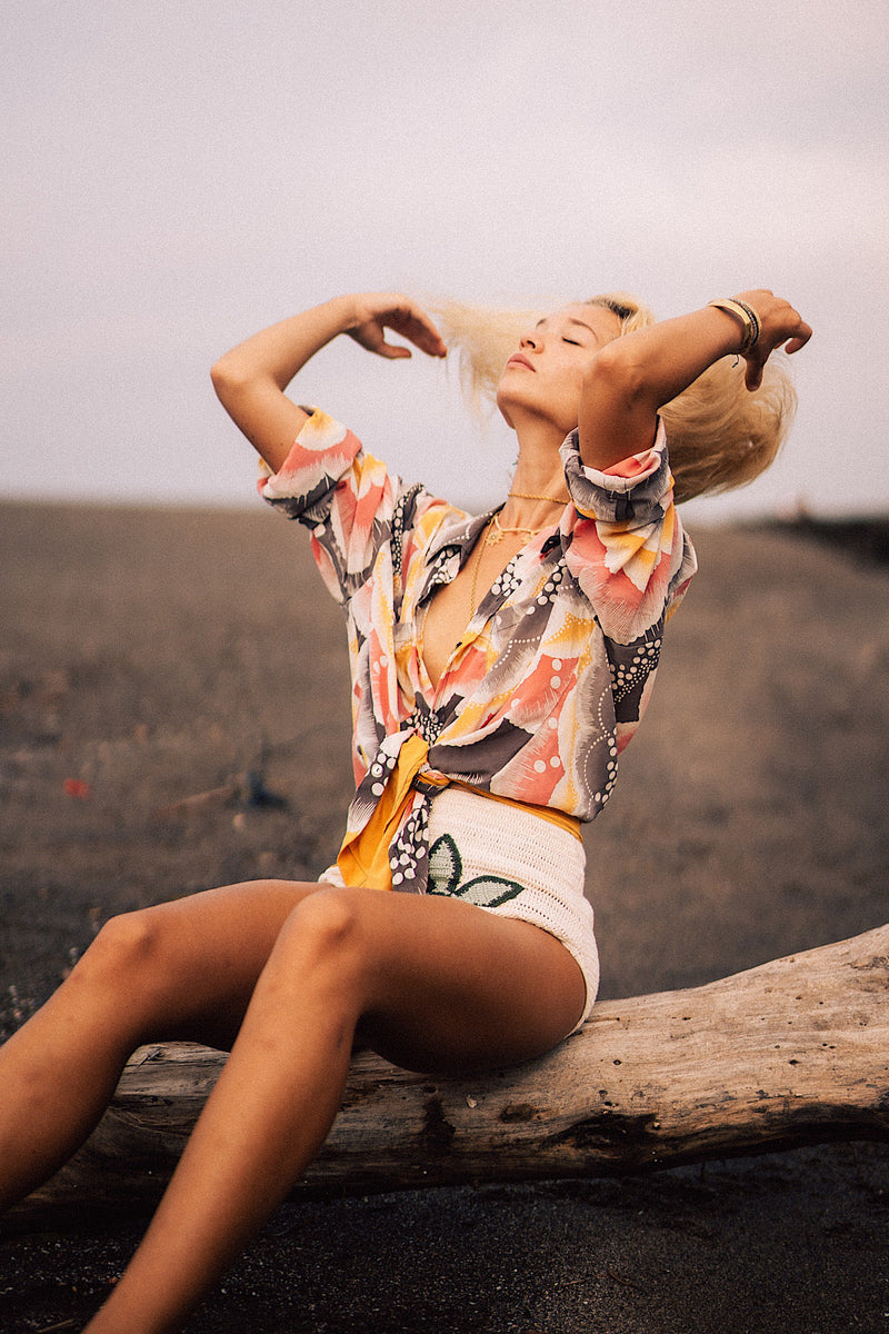 Thinking Of A Place Hand Painted Silk Crepe Oversized Shirt - Chasing Unicorns