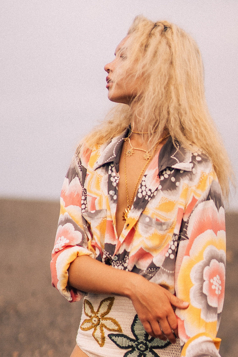 Thinking Of A Place Hand Painted Silk Crepe Oversized Shirt - Chasing Unicorns