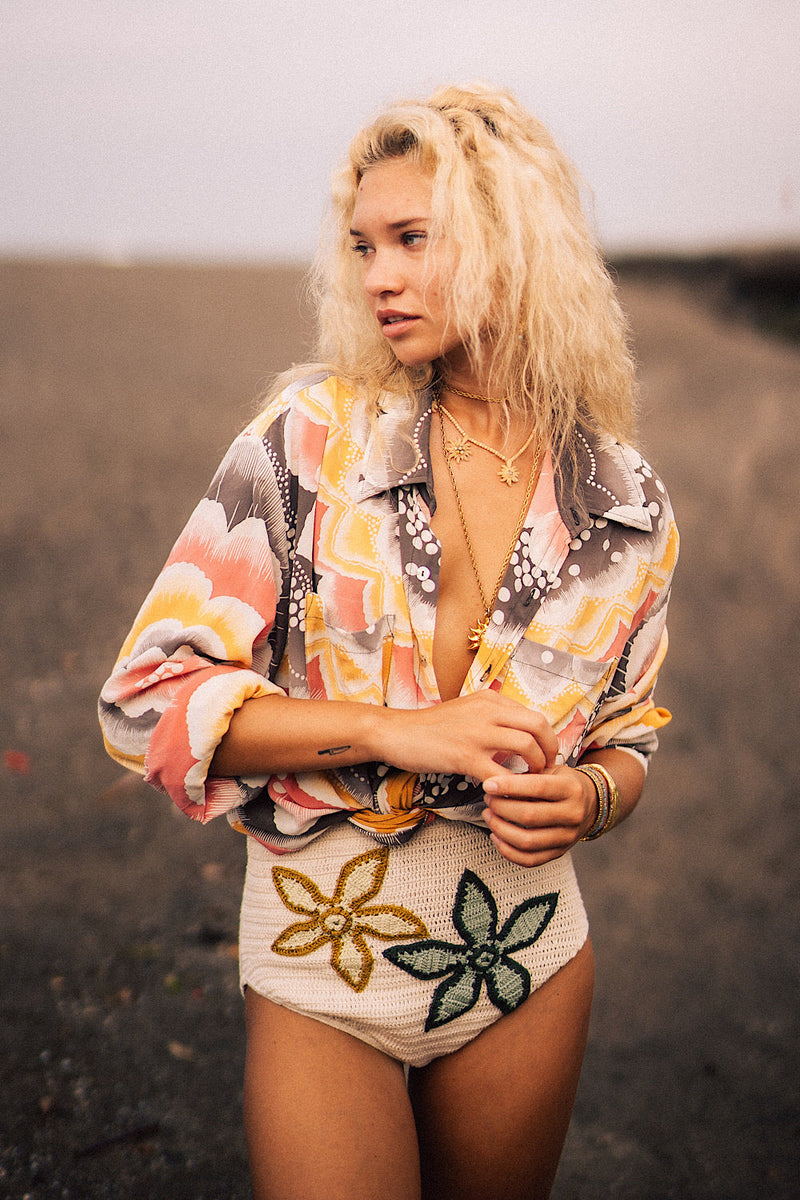 Thinking Of A Place Hand Painted Silk Crepe Oversized Shirt - Chasing Unicorns