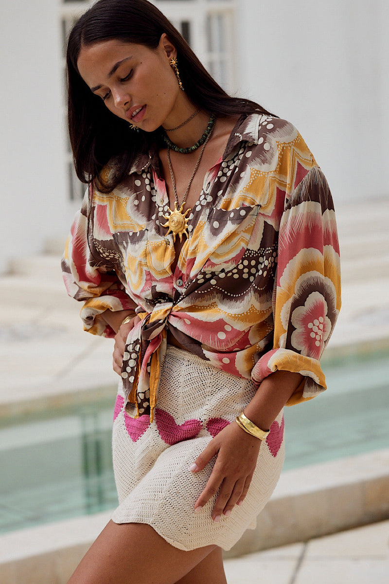 Thinking Of A Place Hand Painted Silk Crepe Oversized Shirt - Chasing Unicorns