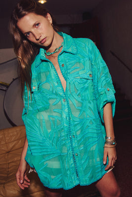 Till The Moon Don’t Shine Silk Burnout Safari Shirt - Jade