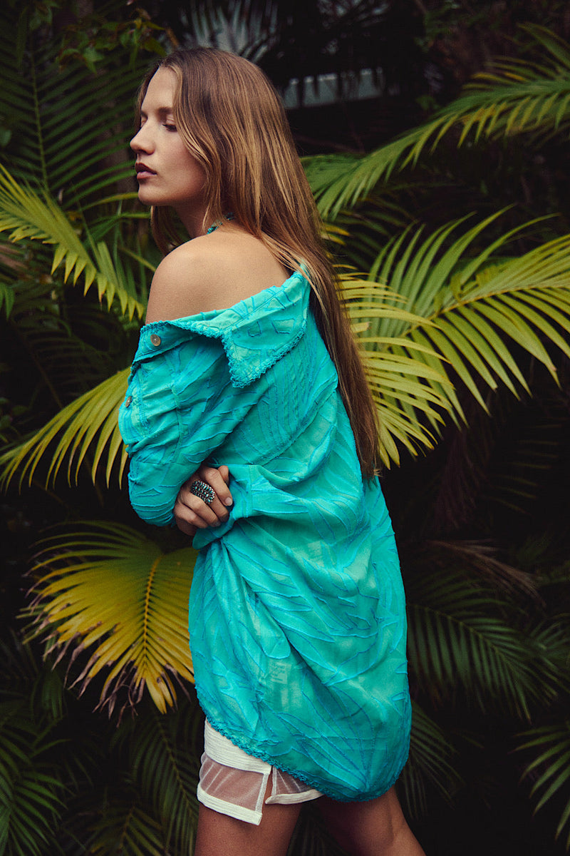 Till The Moon Don’t Shine Silk Burnout Safari Shirt - Jade - Chasing Unicorns