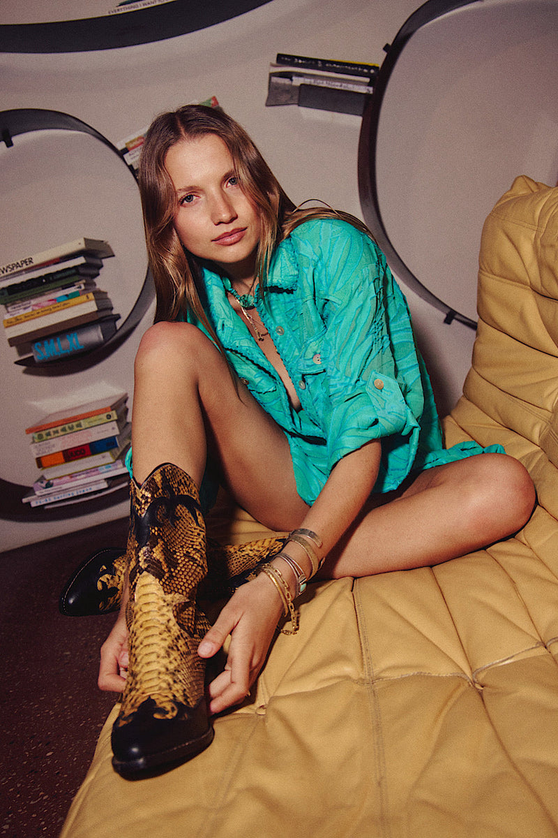 Till The Moon Don’t Shine Silk Burnout Safari Shirt - Jade - Chasing Unicorns