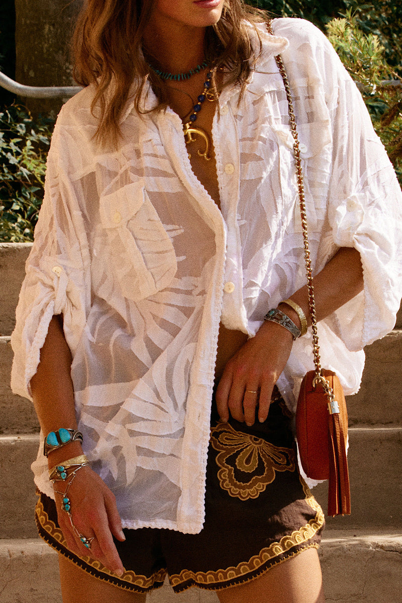 Till The Moon Don’t Shine Silk Burnout Safari Shirt - Chasing Unicorns