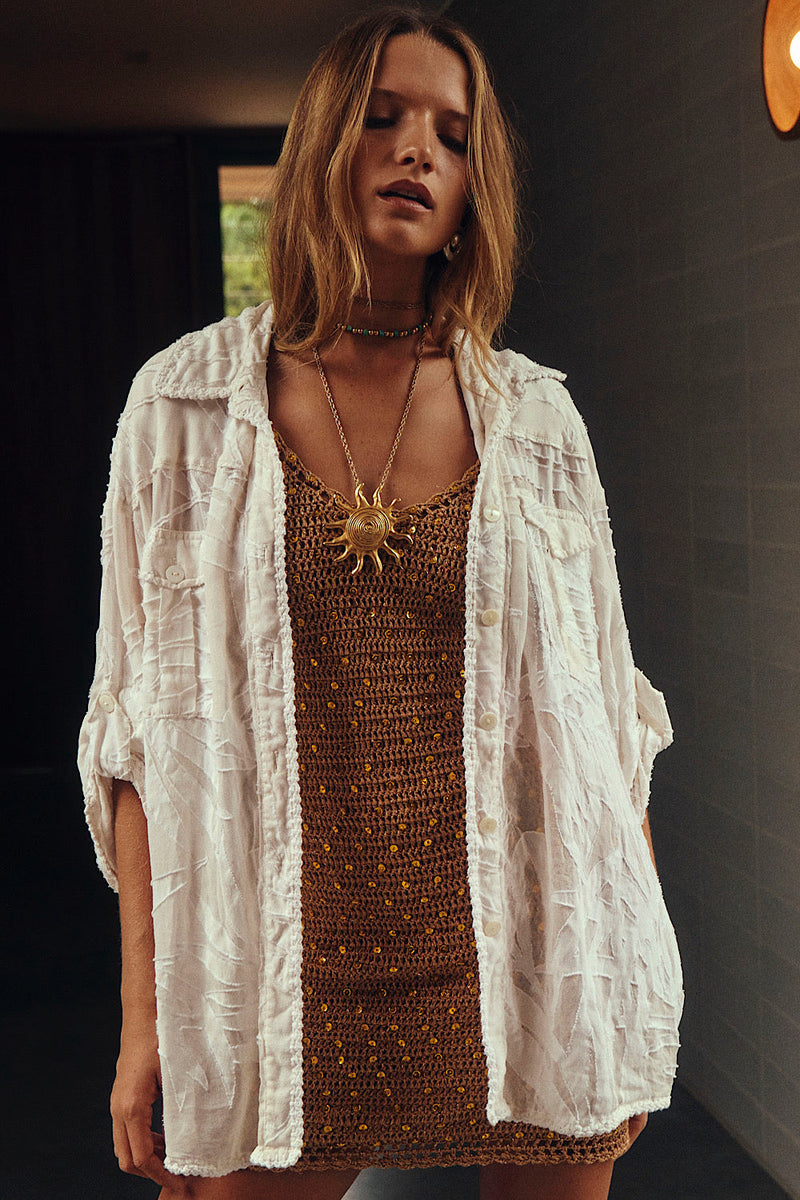 Till The Moon Don’t Shine Silk Burnout Safari Shirt - Chasing Unicorns