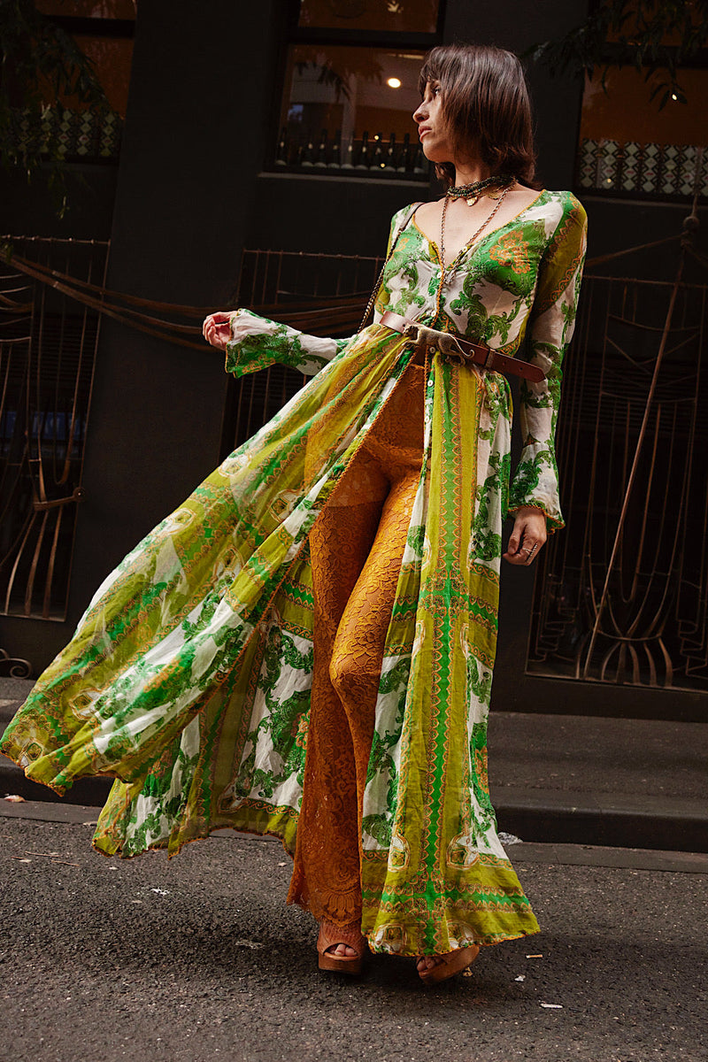 Under My Thumb Silk/Cotton Maxi Duster Dress - Verdant - Chasing Unicorns