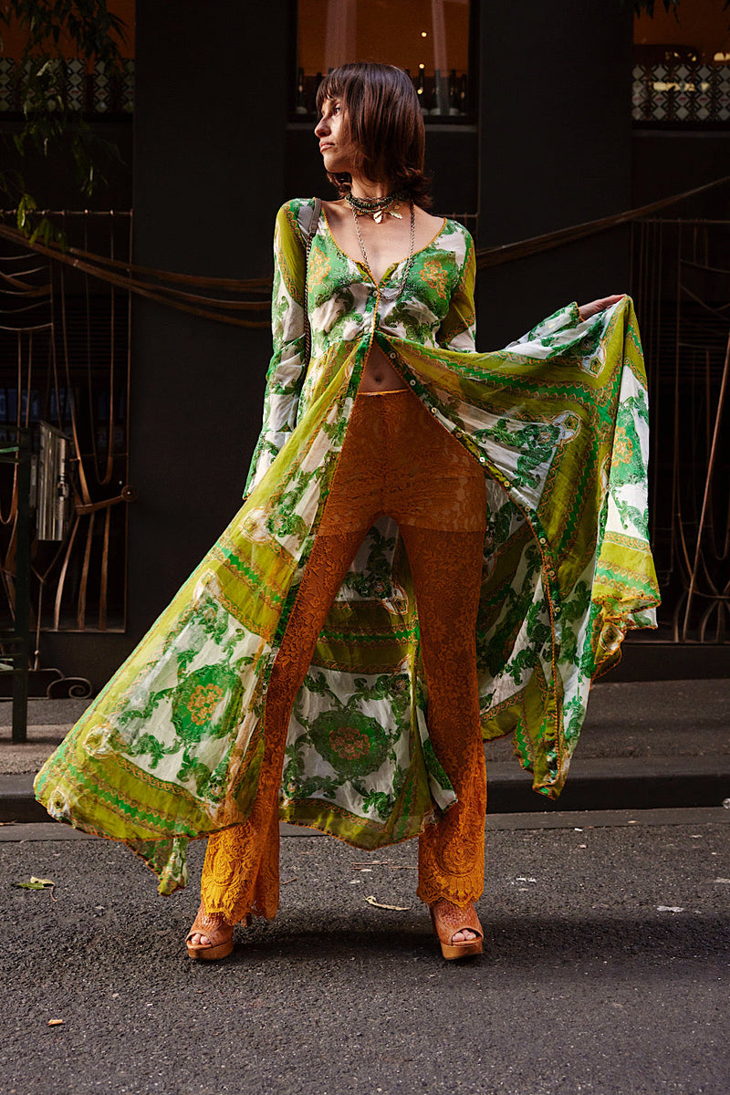 Under My Thumb Silk/Cotton Maxi Duster Dress - Verdant - Chasing Unicorns