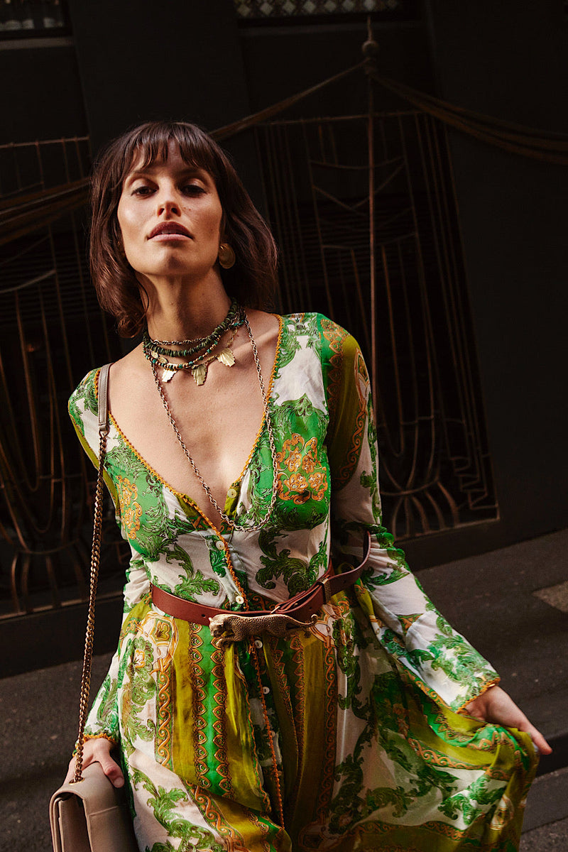 Under My Thumb Silk/Cotton Maxi Duster Dress - Verdant - Chasing Unicorns