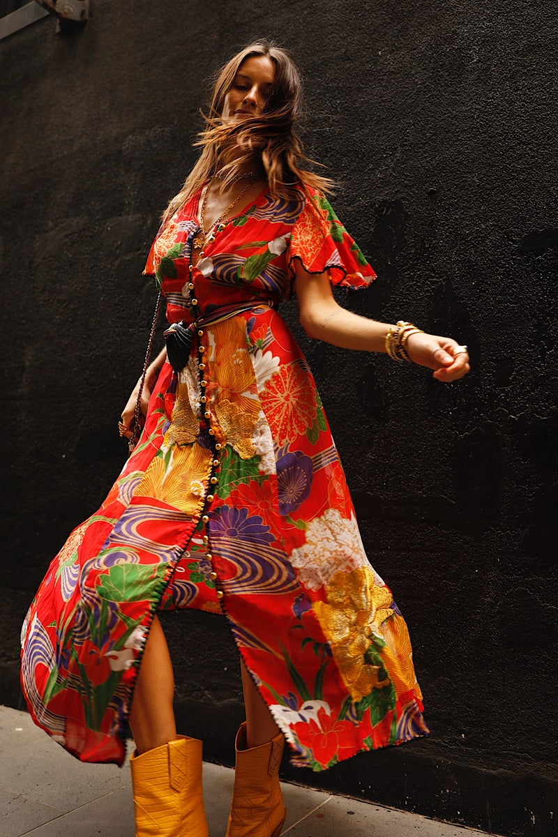 What I Did For Love Silk/Cotton Gauze, Embroidered + Midi Dress - Chasing Unicorns