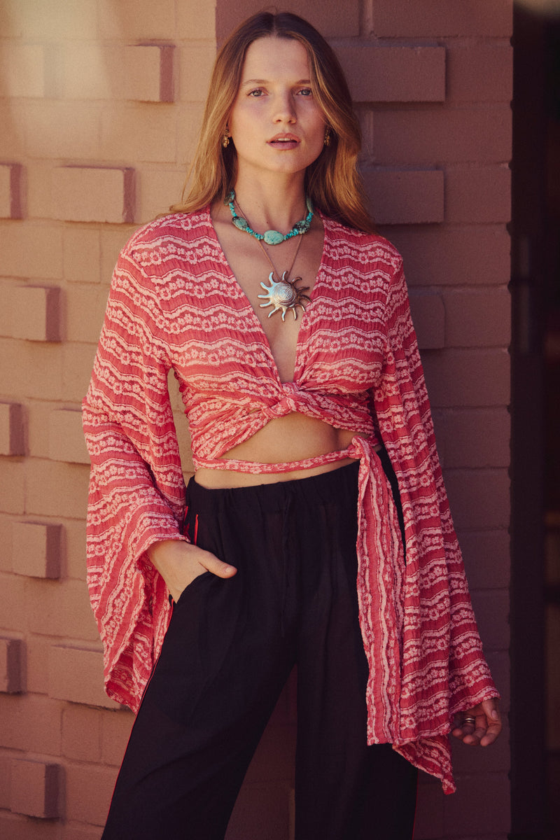 White Cloud Lace Tie Blouse - Watermelon - Chasing Unicorns