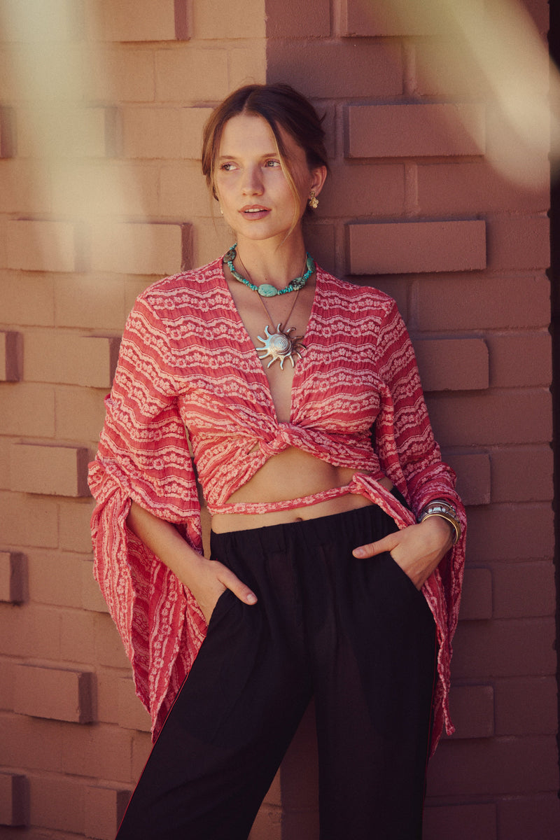 White Cloud Lace Tie Blouse - Watermelon - Chasing Unicorns