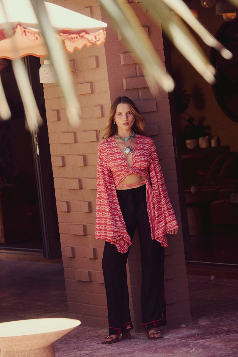 White Cloud Lace Tie Blouse - Watermelon - Chasing Unicorns