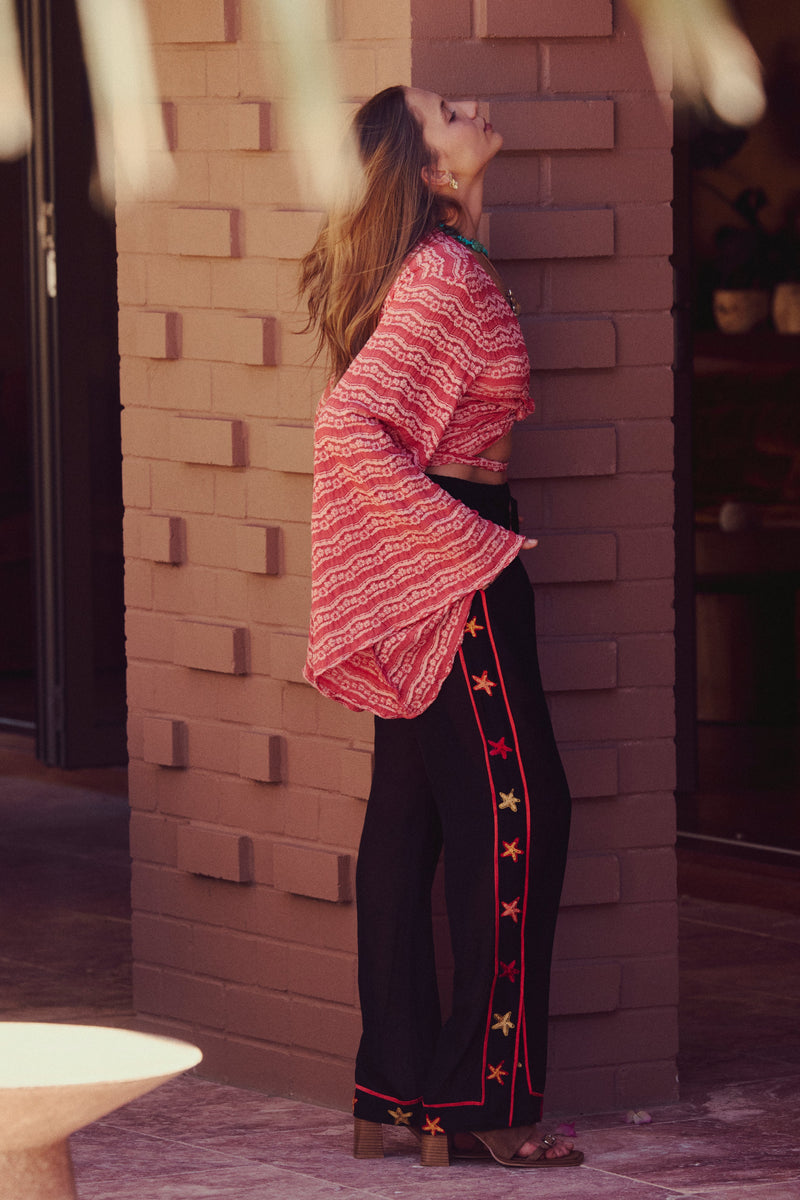 White Cloud Lace Tie Blouse - Watermelon - Chasing Unicorns