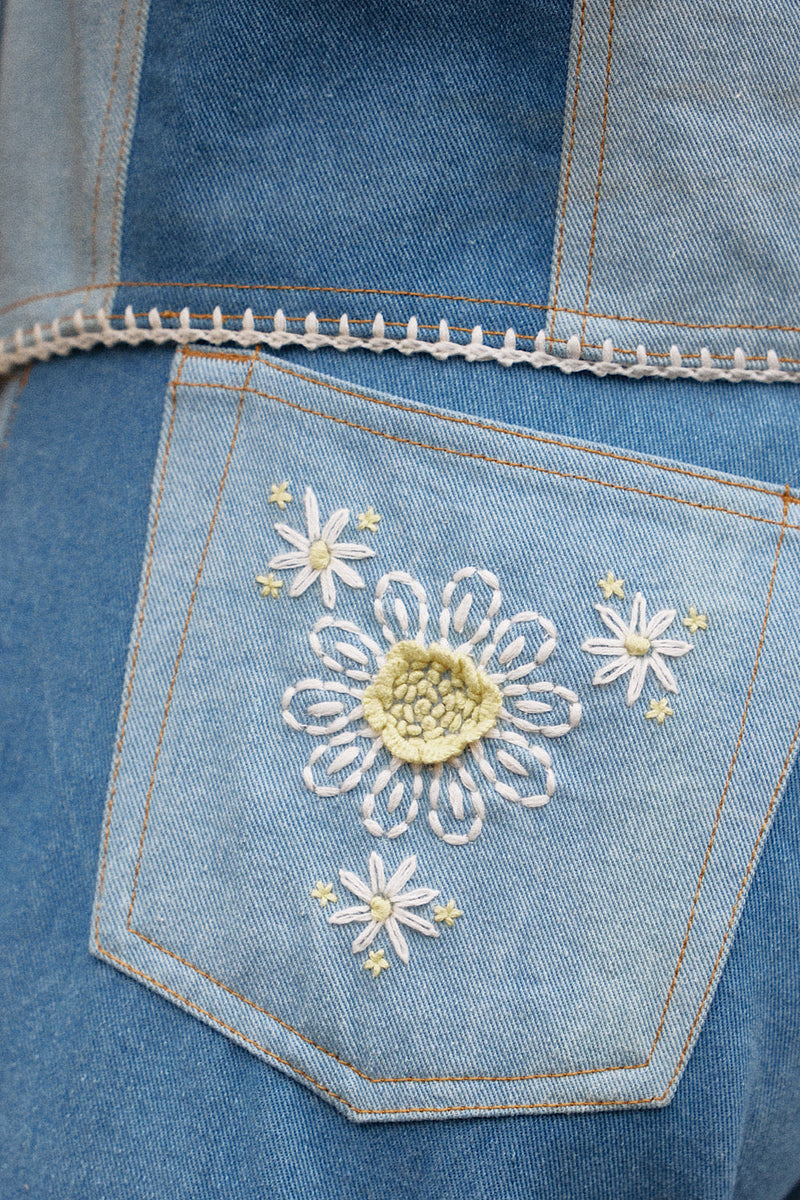 White Horse Embroideted Denim Patchwork Flares - Chasing Unicorns