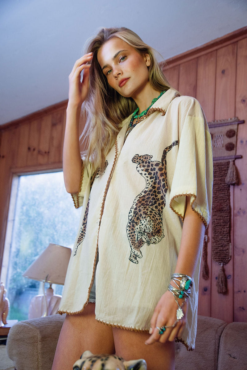 Wild Side Cheetah Cotton Short Sleeve Shirt - Chasing Unicorns