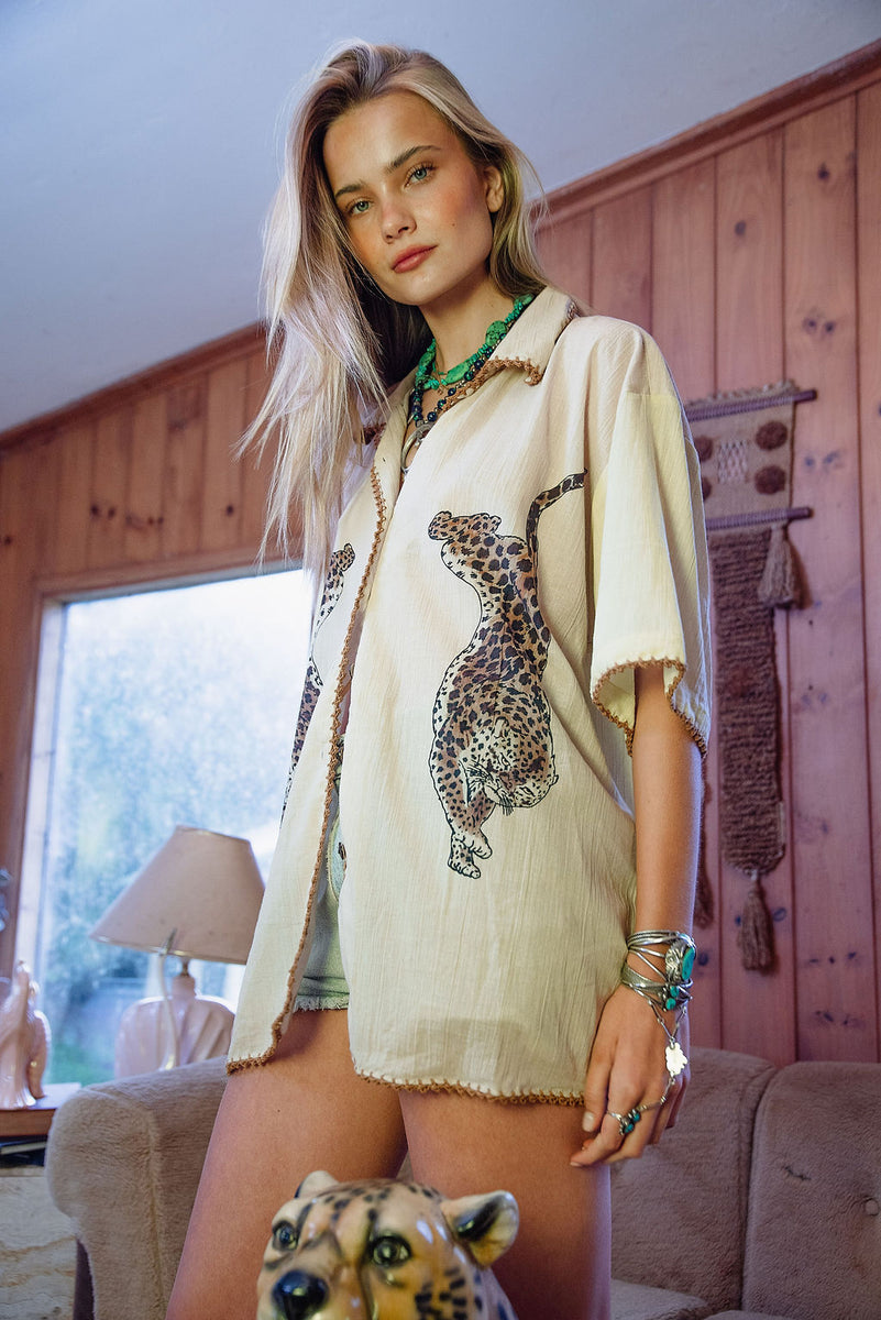 Wild Side Cheetah Cotton Short Sleeve Shirt - Chasing Unicorns