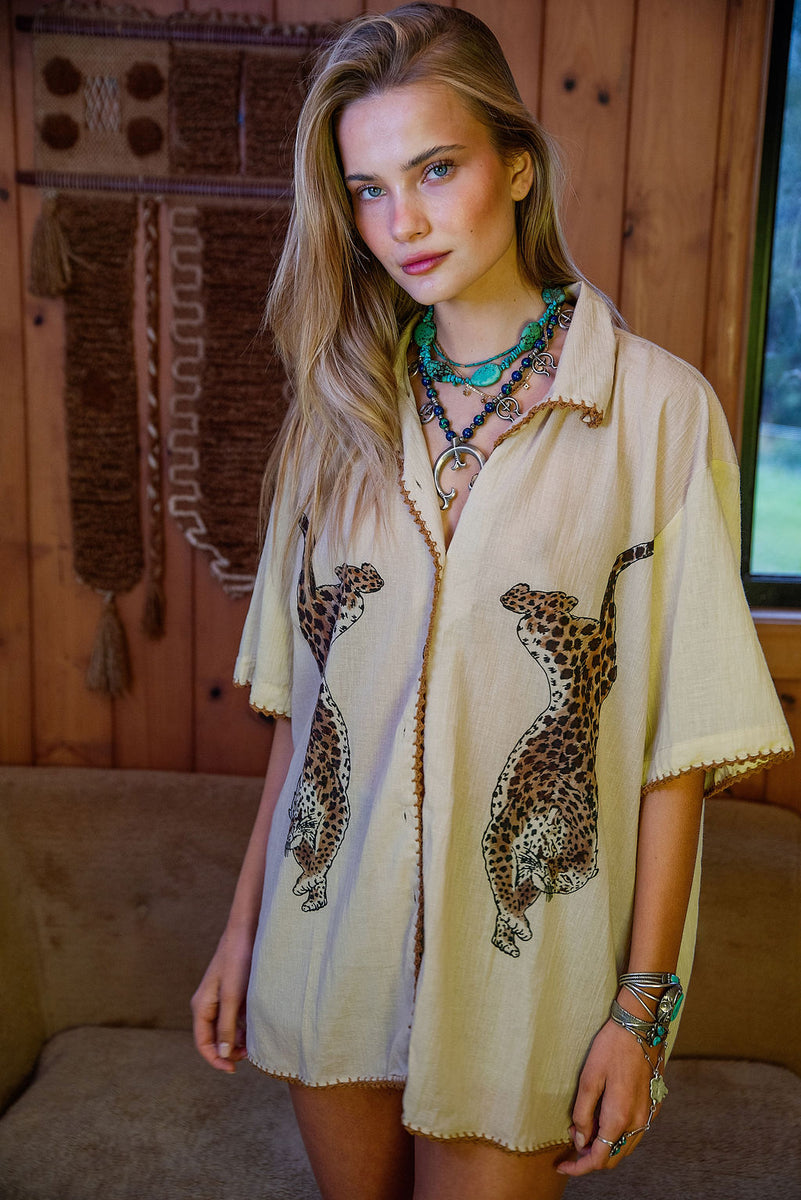 Wild Side Cheetah Cotton Short Sleeve Shirt - Chasing Unicorns