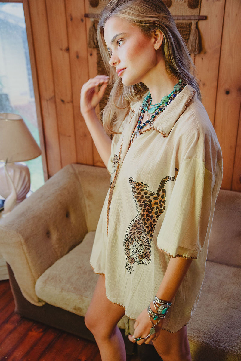 Wild Side Cheetah Cotton Short Sleeve Shirt - Chasing Unicorns