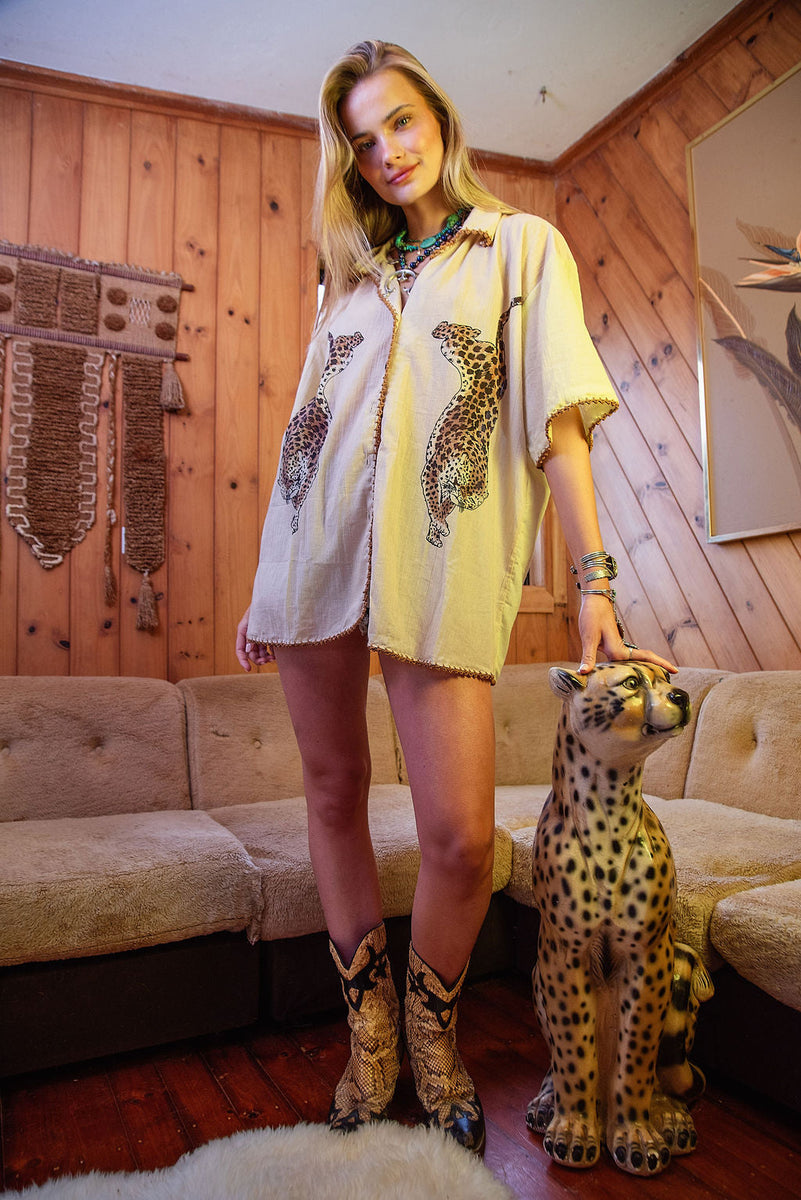 Wild Side Cheetah Cotton Short Sleeve Shirt - Chasing Unicorns