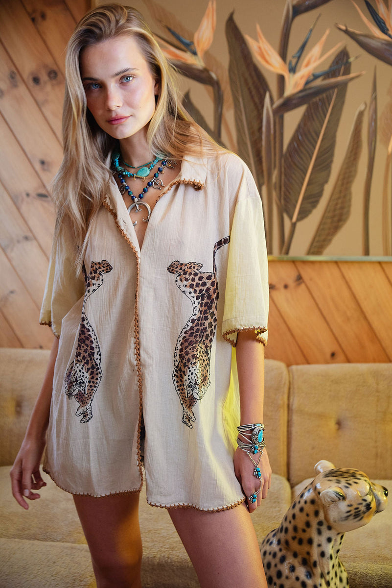 Wild Side Cheetah Cotton Short Sleeve Shirt - Chasing Unicorns