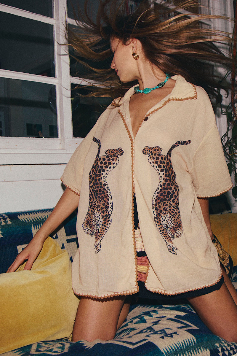 Wild Side Cheetah Silk Crepe Short Sleeve Shirt - Chasing Unicorns