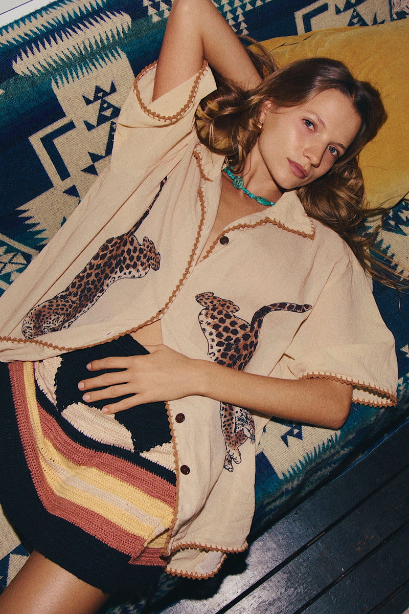 Wild Side Cheetah Silk Crepe Short Sleeve Shirt - Chasing Unicorns