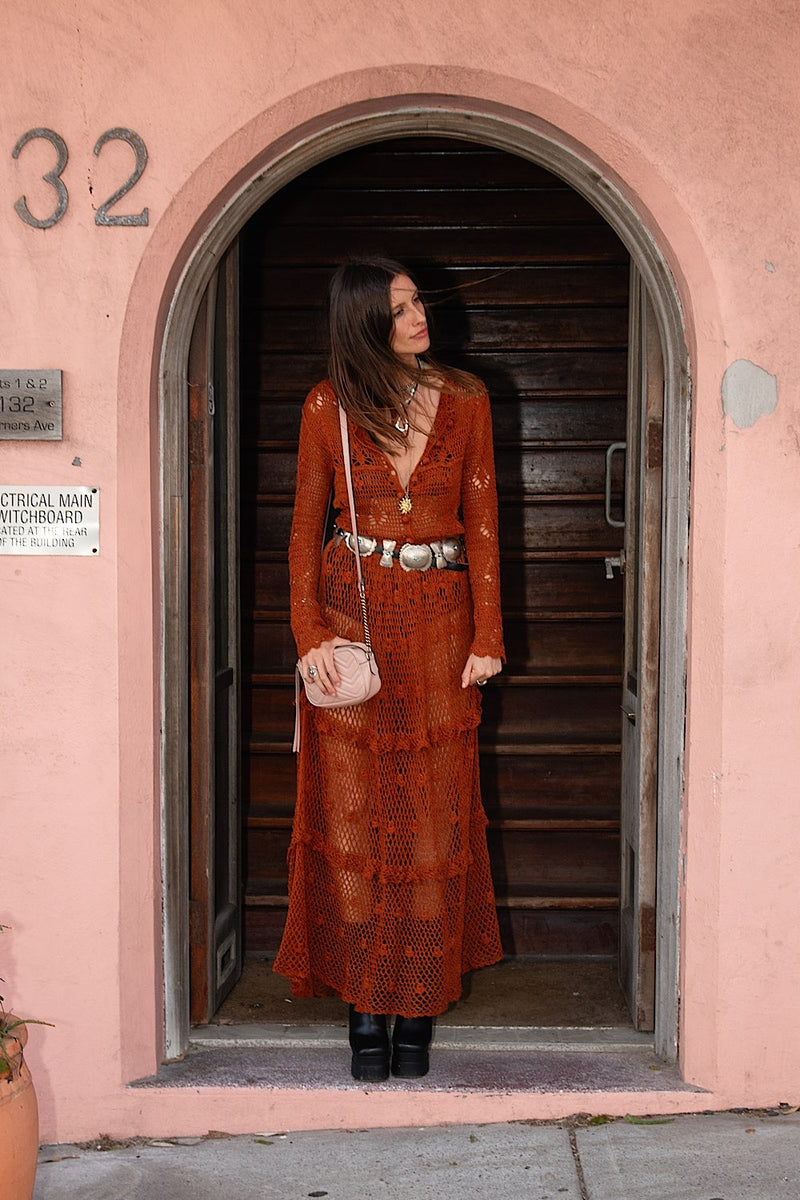 Wish You Were Here Crochet Maxi Dress - Cacao - Chasing Unicorns