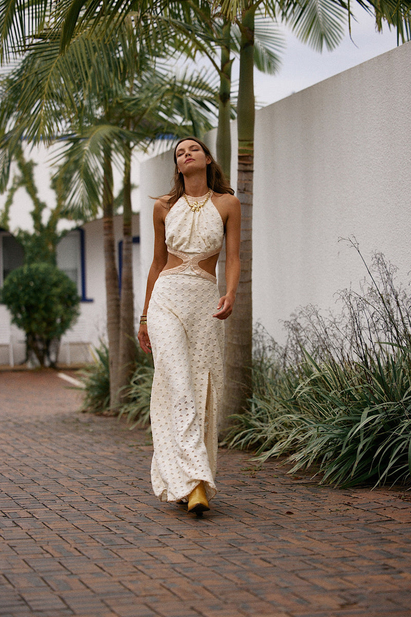 Woke Up This Morning Cutout Maxi Dress - ivory - Chasing Unicorns