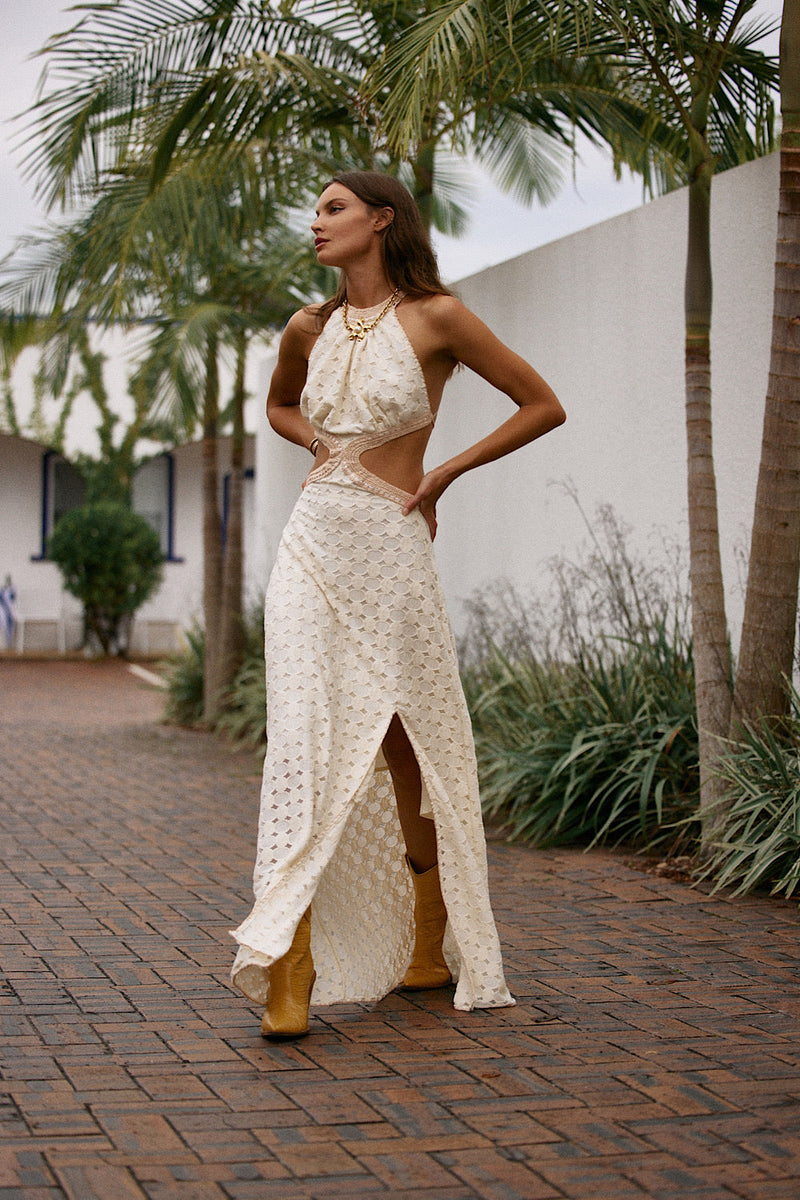 Woke Up This Morning Cutout Maxi Dress - ivory - Chasing Unicorns