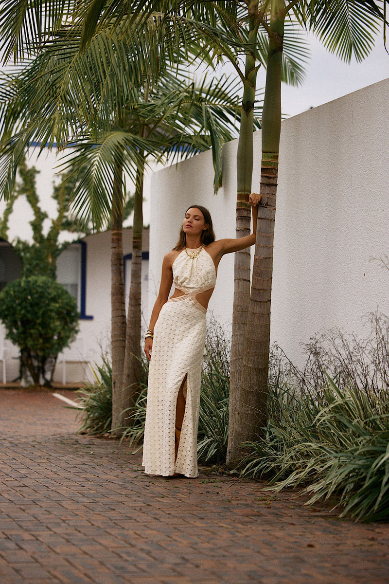 Woke Up This Morning Cutout Maxi Dress - ivory - Chasing Unicorns