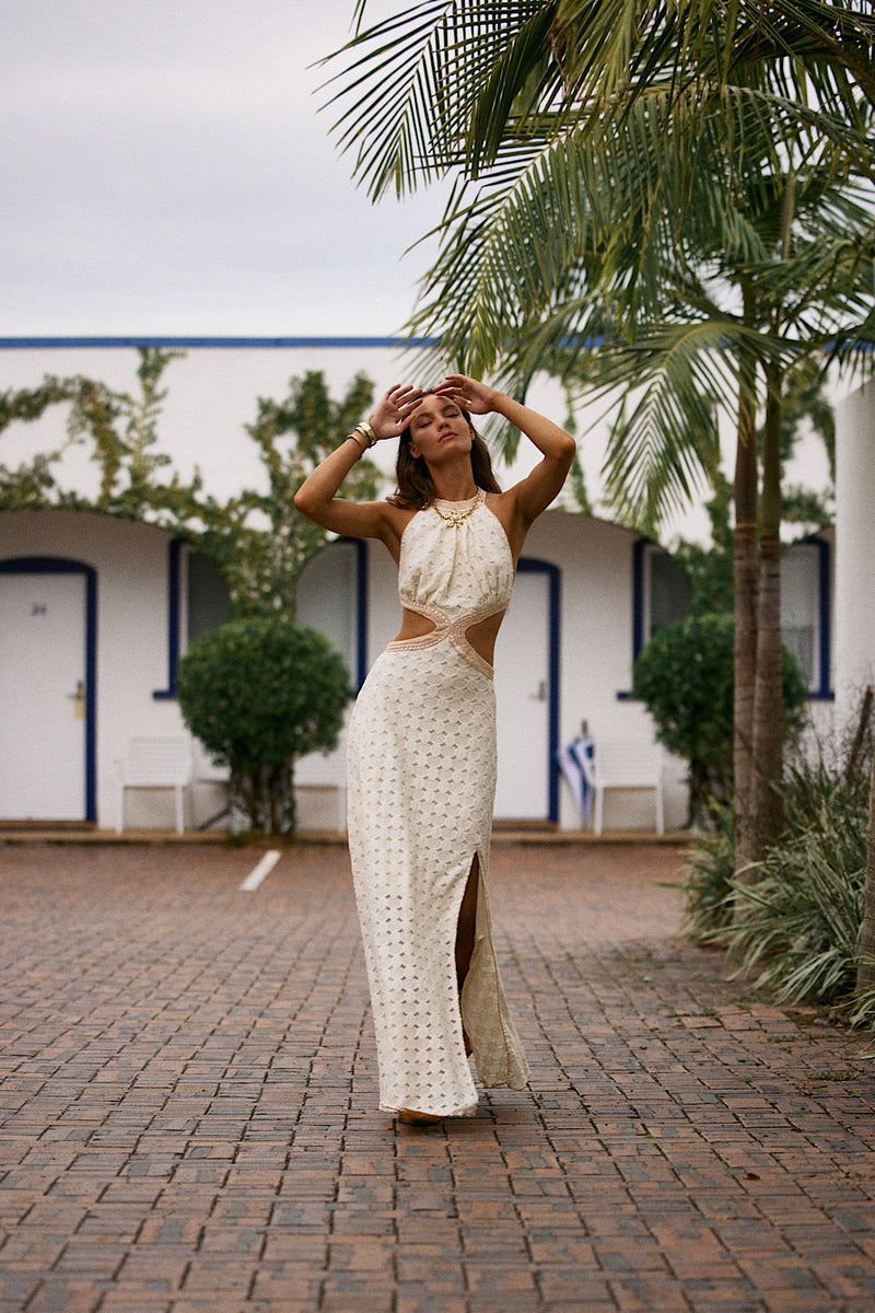 Woke Up This Morning Cutout Maxi Dress - ivory - Chasing Unicorns