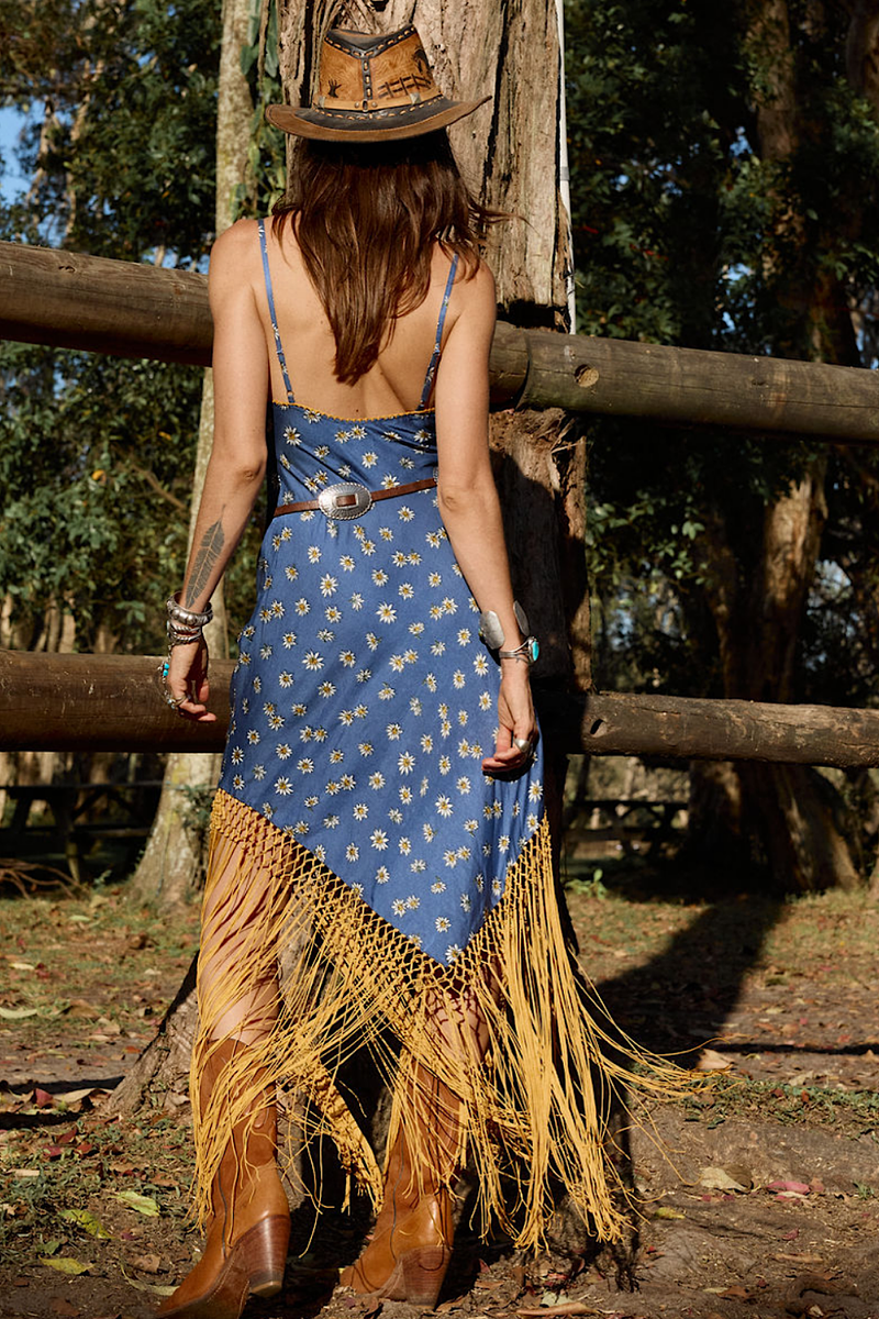 Wonderful Tonight Silk + Fringe Slip Dress - Daisy - Chasing Unicorns